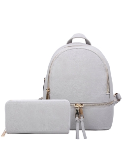 Fashion Zipper Classic Backpack & Wallet Set LP1082W GRAY